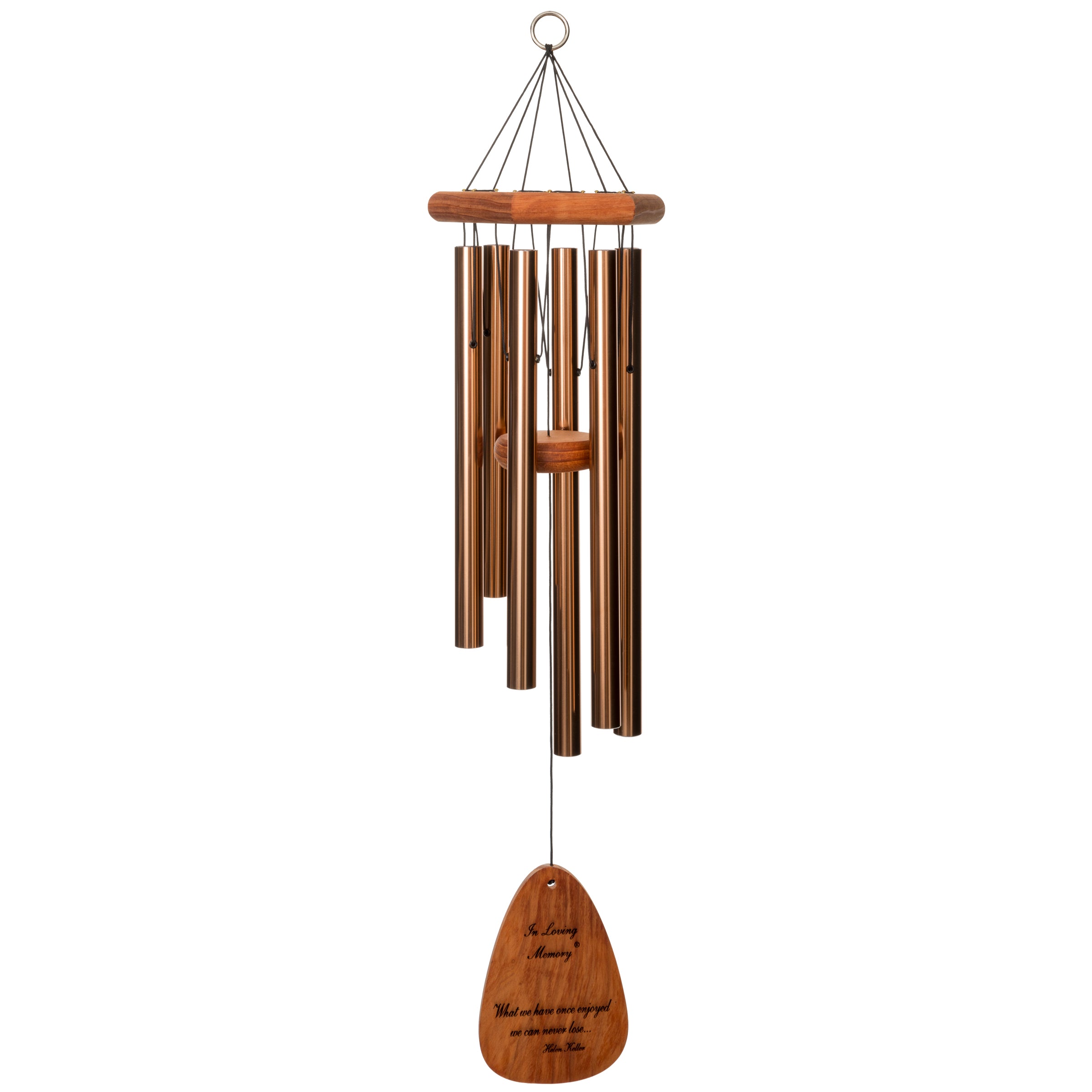 Forever in Our Hearts Memorial Chime with five large copper tubes and cedar wood top with heart carving