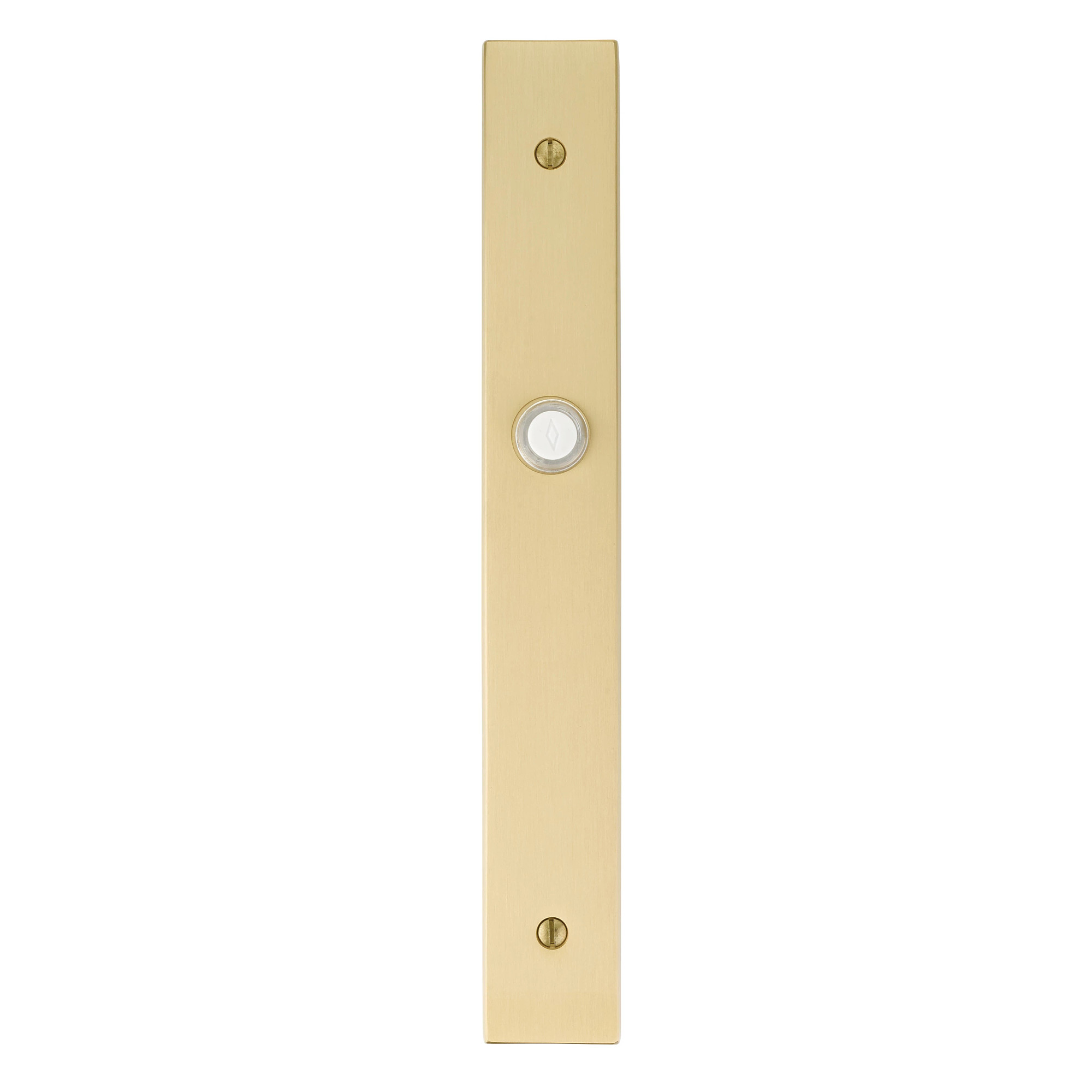 Hand-Forged Artisan Brass Doorbell Plate — visible hammer marks, organic edges, hand-turned push button