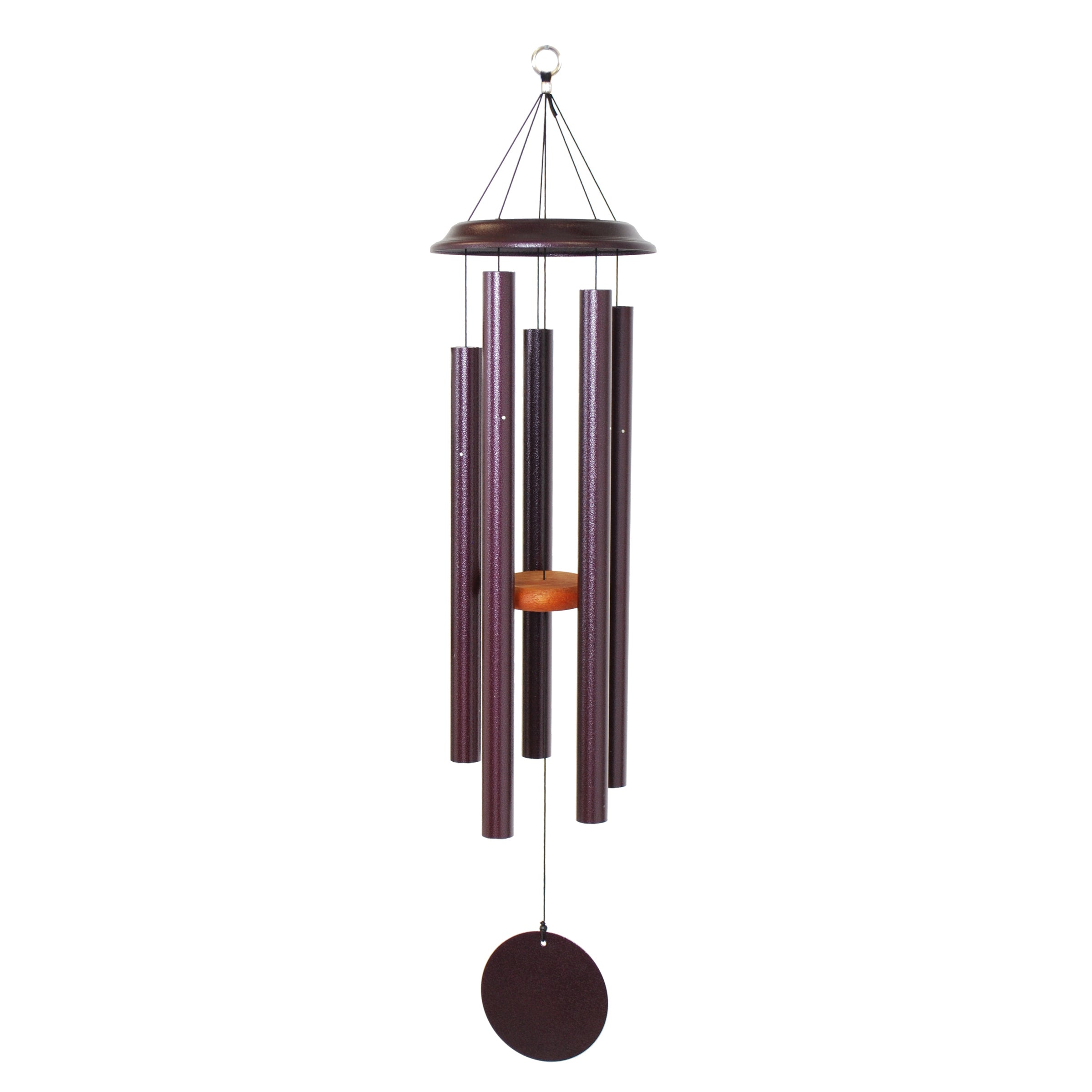 Heavenly Breeze Memorial Chime with seven brushed bronze tubes and hand-turned maple wood top in garden