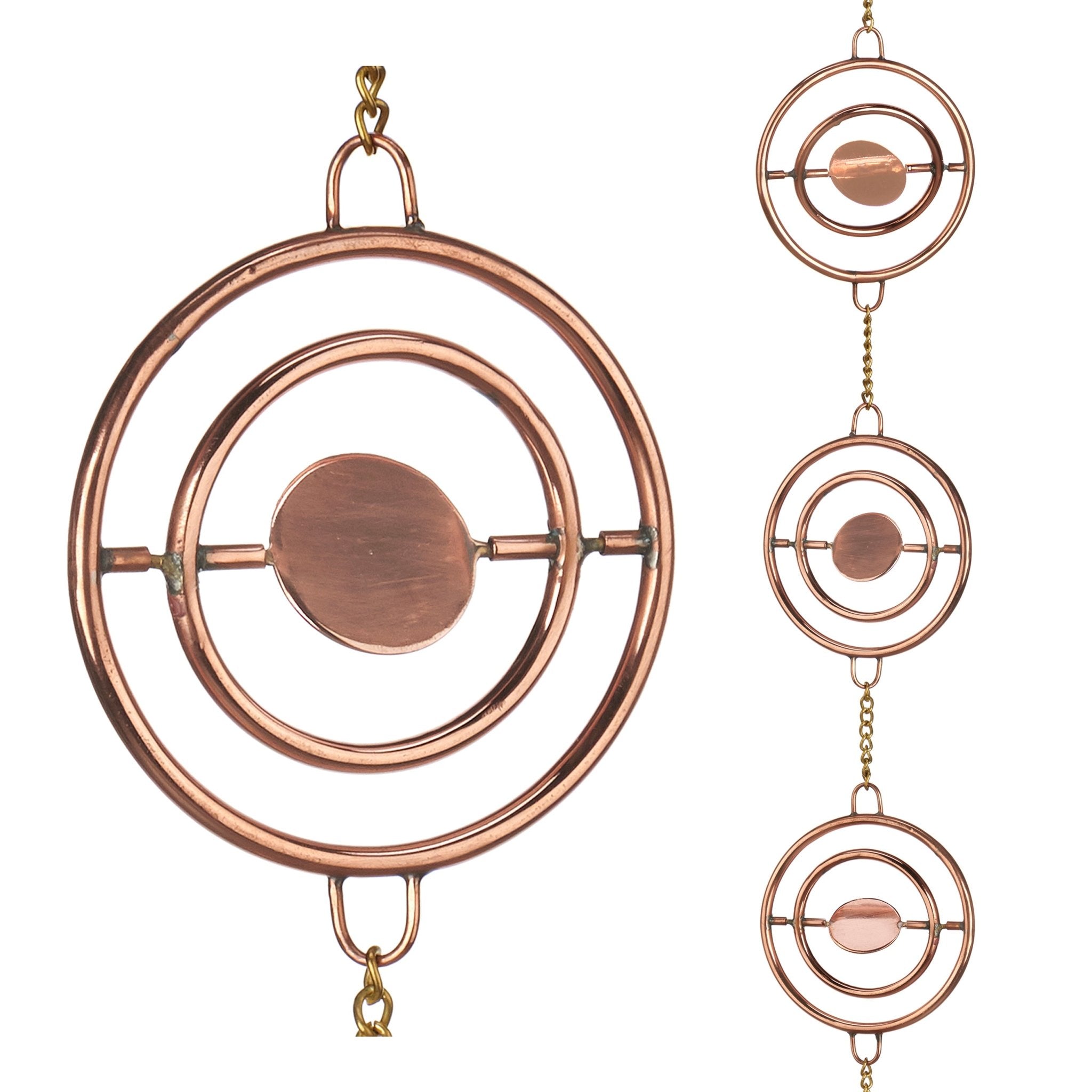 Square Cup Copper Rain Chain — geometric square copper cups with crisp angular design